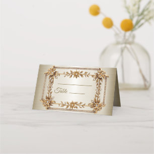 Bröllop Guld Ornate Rectangle Dimond Flowers Shiny Placeringskort
