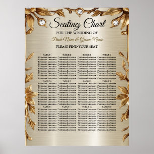 Bröllop Guld Ornate Rectangle Dimond Flowers Shiny Poster