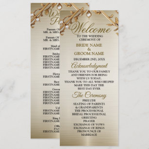 Bröllop Guld Ornate Rectangle Dimond Flowers Shiny Program