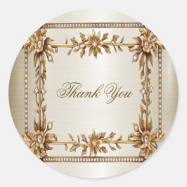 Bröllop Guld Ornate Rectangle Dimond Flowers Shiny Runt Klistermärke