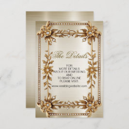 Bröllop Guld Ornate Rectangle Dimond Flowers Shiny Tilläggskort