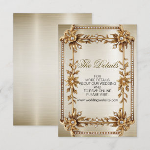 Bröllop Guld Ornate Rectangle Dimond Flowers Shiny Tilläggskort