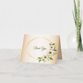 Bröllop Guld Ram Vit Blommig Rustik Persika Tack Kort