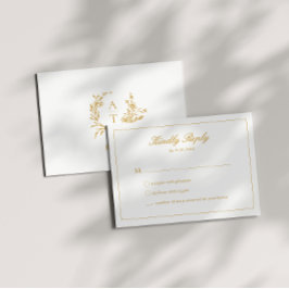 Bröllop Guld Script Mönogram RSVP-kort Inbjudningar