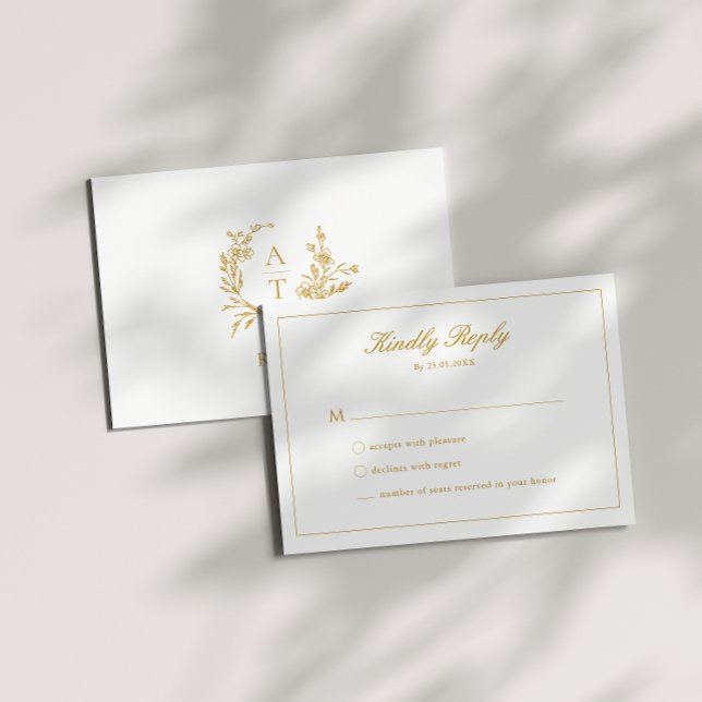 Bröllop Guld Script Mönogram RSVP-kort Inbjudningar (Skapare uppladdad)