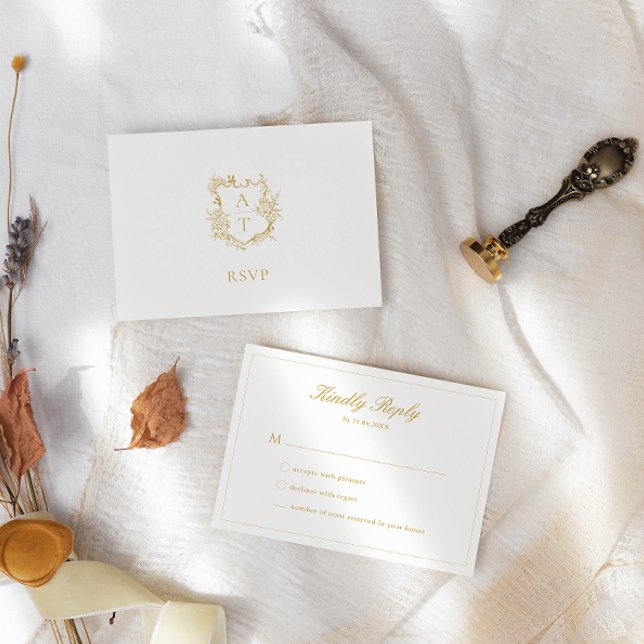 Bröllop Guld Skript Kam Monogram RSVP-kort Inbjudningar (Skapare uppladdad)