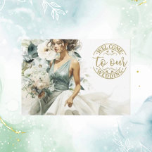 Bröllop Guld Välkommen Dusty Blue Eucalyptus Grönt