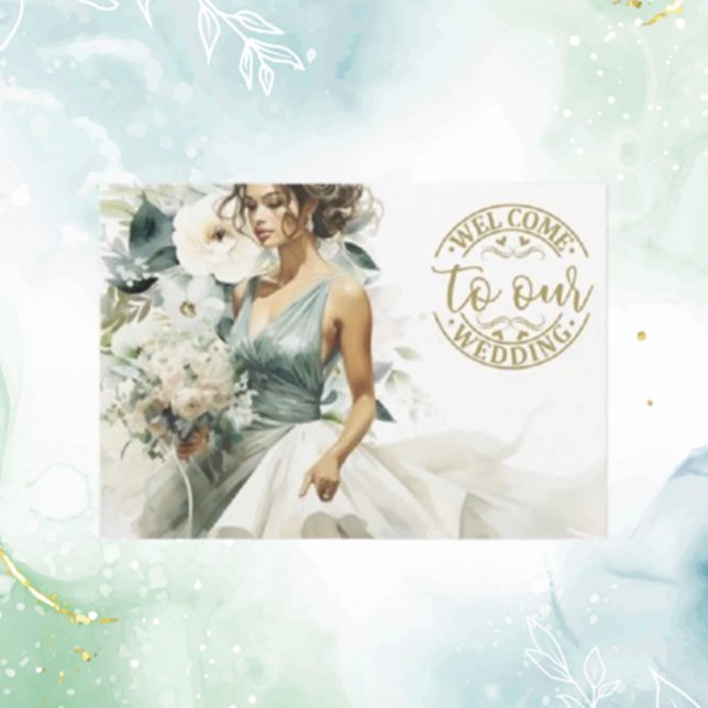 Bröllop Guld Välkommen Dusty Blue Eucalyptus Grönt Tilläggskort (Welcome guests in style with our Wedding Gold Welcome Dusty Blue Eucalyptus Green Enclosure Card. )