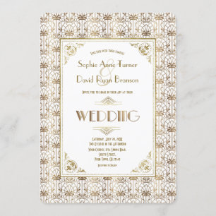 Bröllop Guld White Roaring 20:s Art Deco Inbjudningar