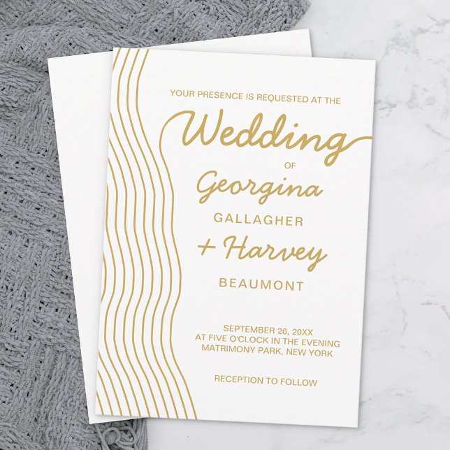 Bröllop Guld White Vågigt Linjer Elegant minimalis Inbjudningar (Skapare uppladdad)