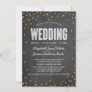 BRÖLLOP gullig guld glitter konfetti chalkboard gr Inbjudningar