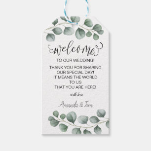 Bröllop hälsning från Grey Eucalyptus Calligraphy Presentetikett