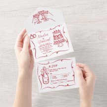 Bröllop Hand plockade Whimsical Red Inbjudan & OSA