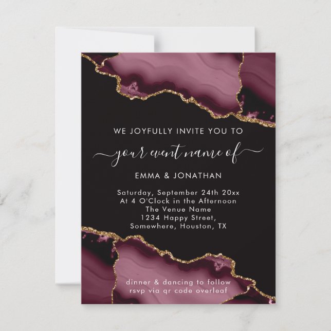 Bröllop-händelse QR-kod Ro Burgundy Marsala Black (Framsida)