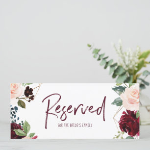 Bröllop Hanging Reserved Sign-Burgundy & Navy Inbjudningar