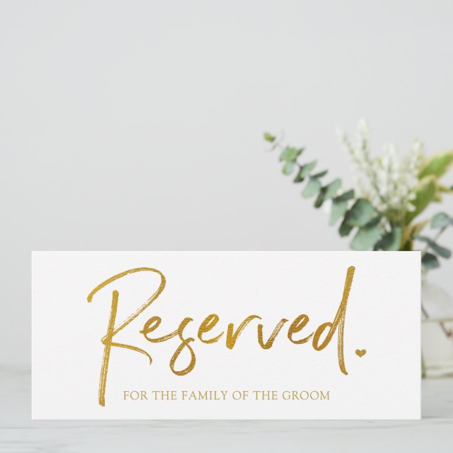 Bröllop Hanging Reserved Sign - Faux Gold Foil (Stående Fram)