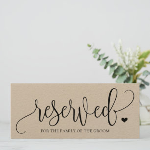 Bröllop Hanging Reserved Sign - Rustic Kraft Black