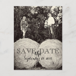 Bröllop Hay Bales Photo SPARA DATE Postcard Meddelande Vykort