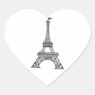 Bröllop Heart Black Line Eiffel Torn Paris Frankri Hjärtformat Klistermärke