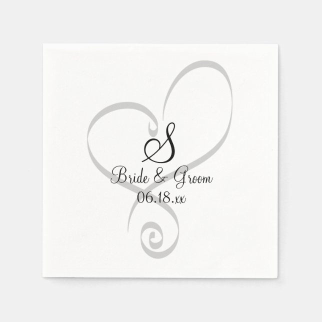 Bröllop Heart Monogram Namn Bride Groom Pappersservett (Framsidan)
