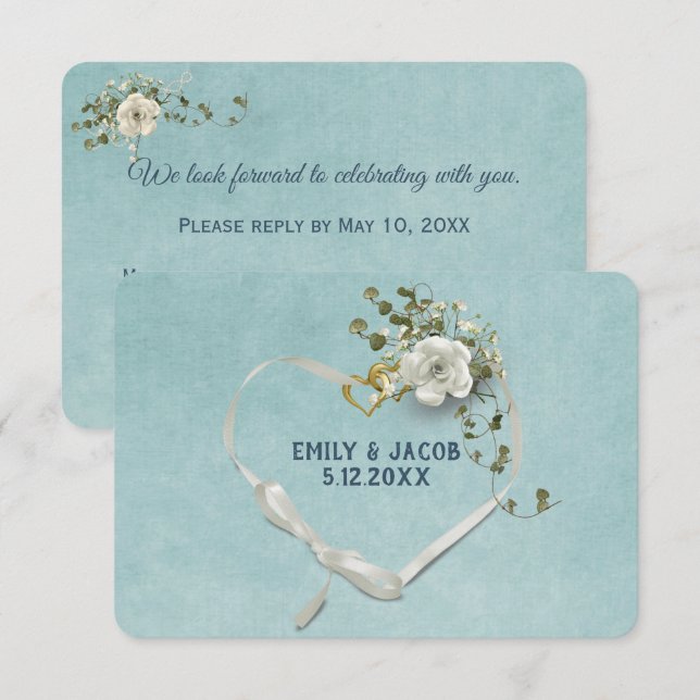 Bröllop Heart OSA på Aqua Inbjudningar (Fram/baksida)