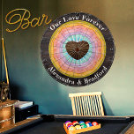 Bröllop Heart Pastel Sunset Rustic Wood Tone Namn Darttavla<br><div class="desc">Bröllop Heart Pastel Sunset Rustic Wood Tone Namn Monogrammed,  vår Kärlek Forever. Den här rustiska Wood Grain Dartboard gör perfekt personlig Game Gift för nya gräs,  husbloggar osv. och bara vardaglig roligt. Vår mall som är enkel att använda gör det enkelt att anpassa sig till roligten.</div>