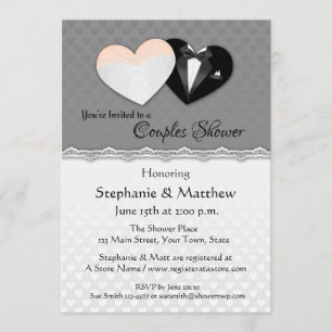Bröllop Hearts, Grått Couple Shower-inbjudan Inbjudningar