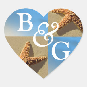 Bröllop Hearts Starfish Tropical Event Sälar Hjärtformat Klistermärke