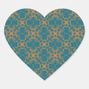 Bröllop Hearts Teal och Orange Mönster Hjärtformat Klistermärke