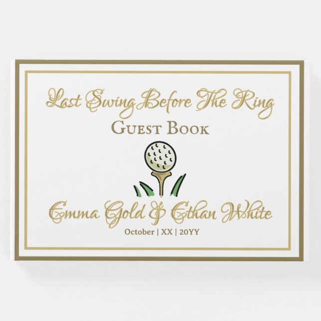 Bröllop Helg Aktivitet Golf Guld & White Photo Gästböcker (Framsida)
