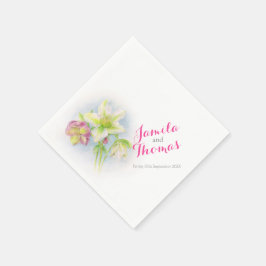 Bröllop hellebores grönt rosa pappra blöjor pappersservett