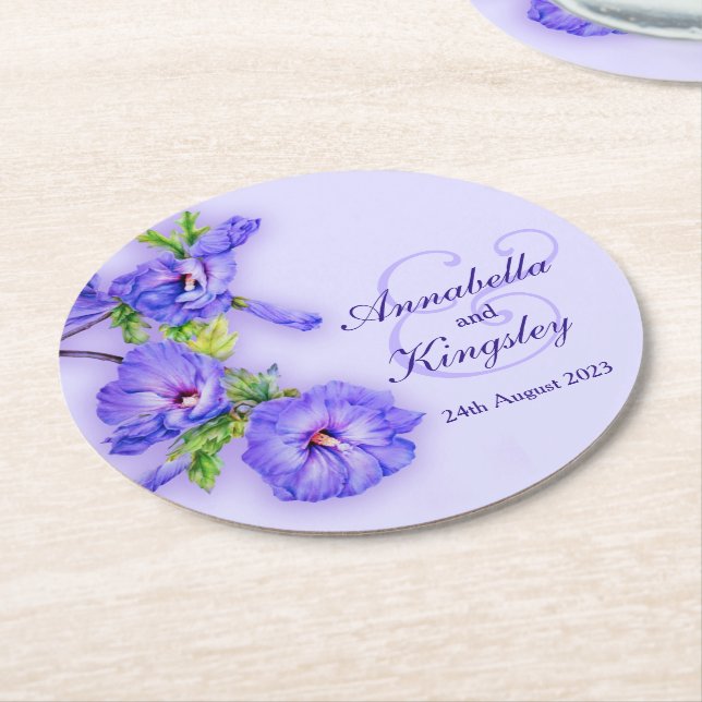 Bröllop hibiscus blå vattenfärg pappra underlägg (Vinklad)