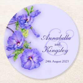 Bröllop hibiscus blå vattenfärg pappra underlägg papper rund