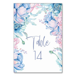 Bröllop | Himlar Blue och Bubblegum Rosa Peonies Bordsnummer