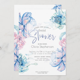 Bröllop | Himlar Blue och Bubblegum Rosa Peonies Inbjudningar