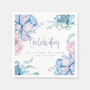 Bröllop Himlar Blue och Bubblegum Rosa Peonies Pappersservett