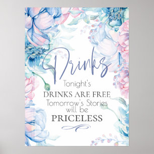 Bröllop   Himlar Blue och Bubblegum Rosa Peonies Poster