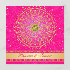 Bröllop | Hindu | Ganesh | Rosa, Guld | SCROLLSAR Inbjudningar