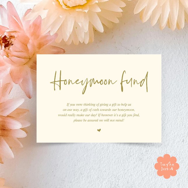 Bröllop HoneyMånfond för Pengarar Tilläggskort (Wedding Honeymoon Wish Fund Cash Enclosure Card in Yellow Gold)