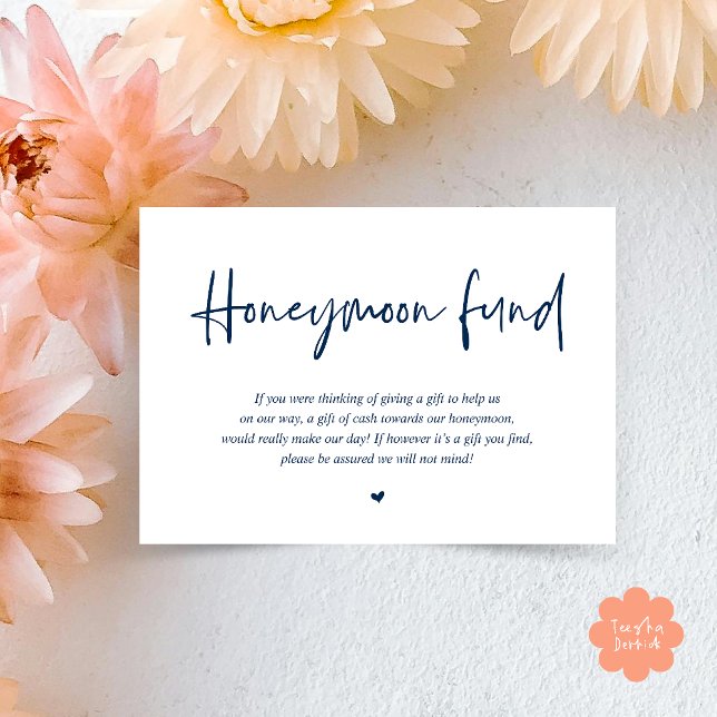 Bröllop HoneyMånfond för Pengarar Tilläggskort (Wedding Honeymoon Wish Fund Cash Enclosure Card in Navy Blue)