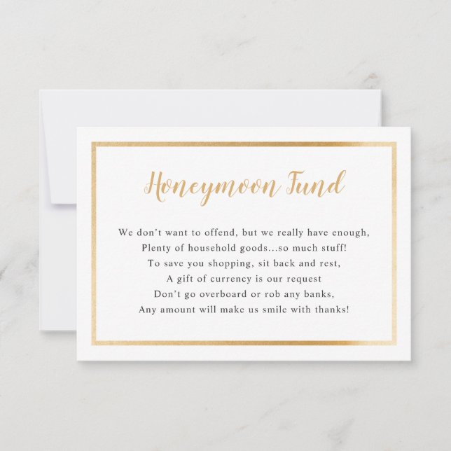Bröllop Honeymånkort | enkla guld ram Inbjudningar (Framsida)