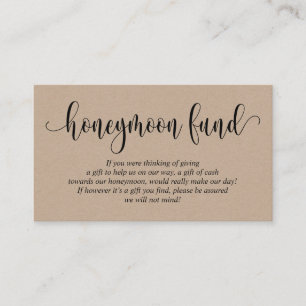 Bröllop Honeymoon Fund and Wish, Rustic Kraft Tilläggskort