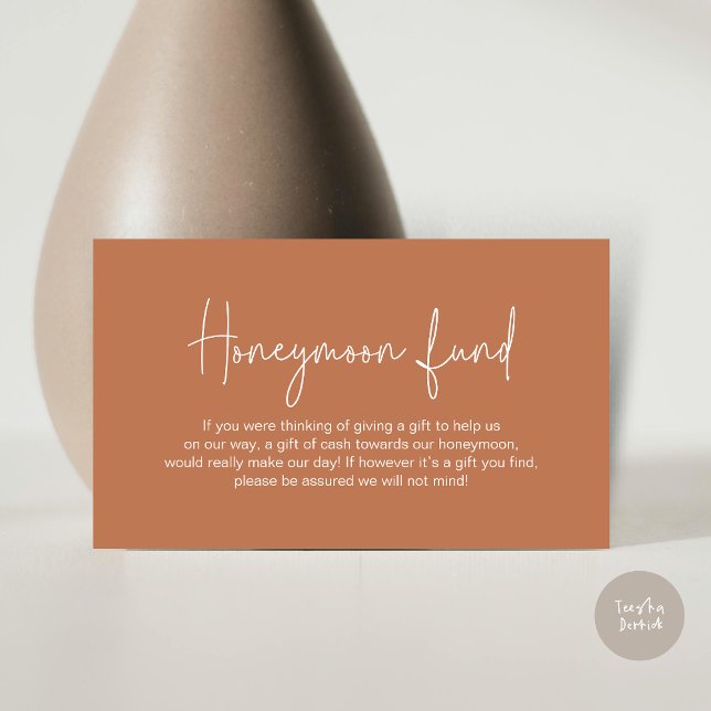 Bröllop Honeymoon Fund, Modern Handskriftlig skrif Tilläggskort (Wedding Honeymoon Fund, Modern Romance Handwritten Script Enclosure Card, in Copper Brown)