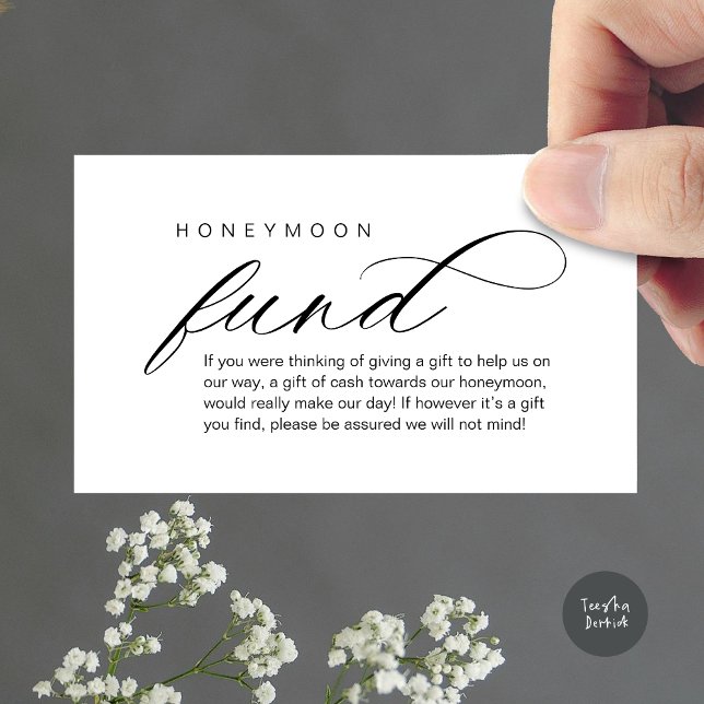 Bröllop Honeymoon Fund, Wish, Modern Classy Tilläggskort (Wedding Honeymoon Wish, Fund, Cash, Modern Classy Enclosure Card, Black White)