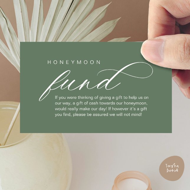 Bröllop Honeymoon Fund, Wish, Modern Classy Tilläggskort (Wedding Honeymoon Wish, Fund, Cash, Modern Classy Enclosure Card, Forest Sage Green Greenery)