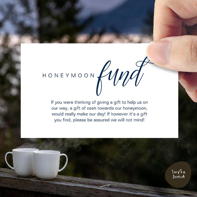 Bröllop Honeymoon Fund, Wish, Pengarar, Modern Cla Tilläggskort (Wedding Honeymoon Wish, Fund, Cash, Modern Classy Enclosure Card, Navy Blue)