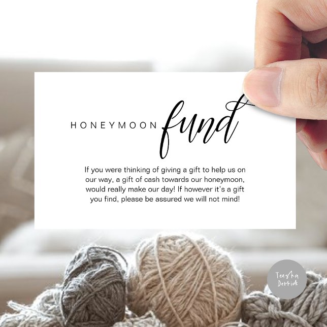 Bröllop Honeymoon Fund, Wish, Pengarar, Modern Cla Tilläggskort (Wedding Honeymoon Wish, Fund, Cash, Modern Classy Enclosure Card, Black White)