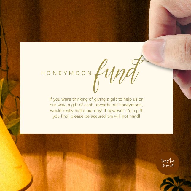 Bröllop Honeymoon Fund, Wish, Pengarar, Modern Cla Tilläggskort (Wedding Honeymoon Wish, Fund, Cash, Modern Classy Enclosure Card, Yellow Gold)