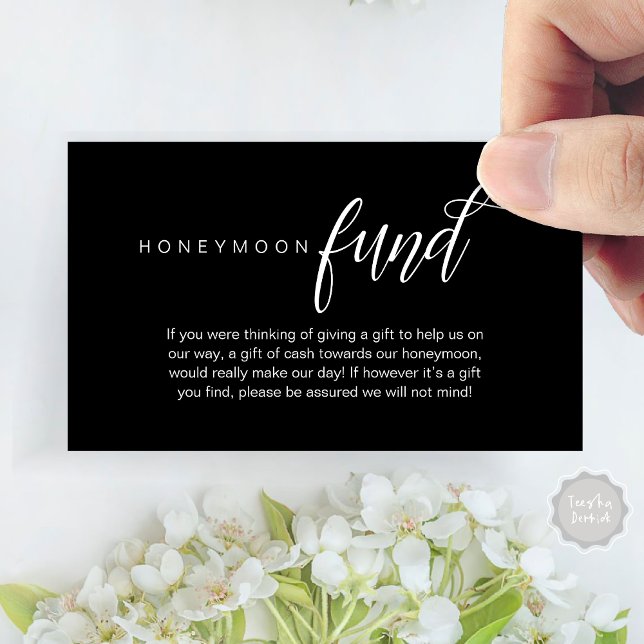 Bröllop Honeymoon Fund, Wish, Pengarar, Modern Cla Tilläggskort (Wedding Honeymoon Wish, Fund, Cash, Modern Classy Enclosure Card, Classy Black)