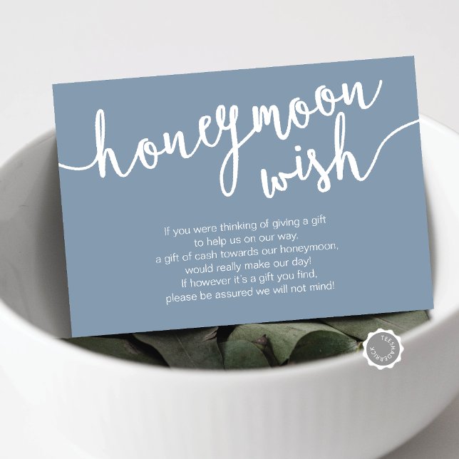 Bröllop Honeymoon Wish Fund, Dusty Blue Tilläggskort (Wedding Honeymoon Wish or Honeymoon Fund Enclosure Card, in dusty blue themed)